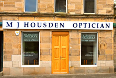M J Housden Optician shopfront on St Leonards Road, Forres